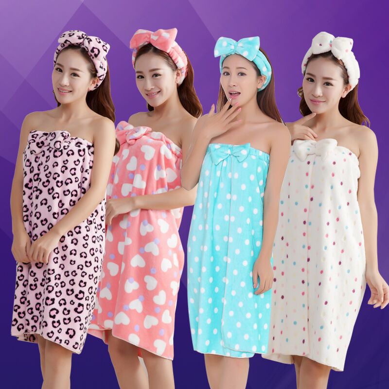 Super Absorbent Towel Sexy Cute Bow Wrap Flannel Nightgown Skirt Bra Bath Towel Microfiber Towel Lady Headband Set For Adults