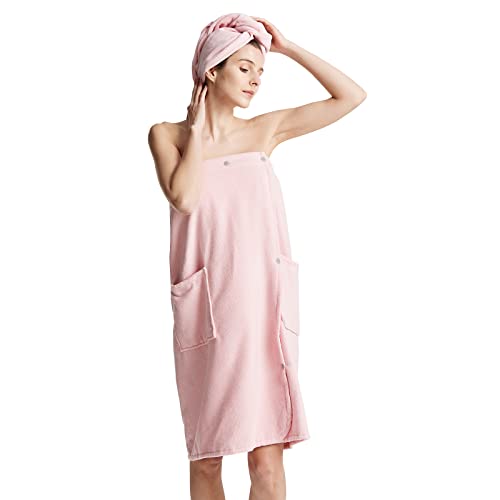 Towel Robe Towel Wrap Bath Wrap Towels for Women Adjustable Lightweight Body Wraps Spa Robe with Hair Towel Wrap S-XX Large