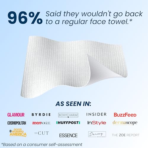 Clean Skin Club Clean Towels XL, 100% USDA Biobased Dermatologist Approved Face Towel, Disposable Clinically Tested Face Towelette, Makeup Remover Dry Wipes, Ultra Soft, 50 Ct, 1 Pack