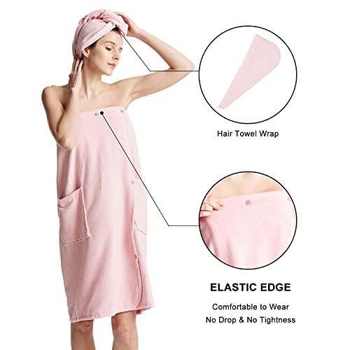 Towel Robe Towel Wrap Bath Wrap Towels for Women Adjustable Lightweight Body Wraps Spa Robe with Hair Towel Wrap S-XX Large