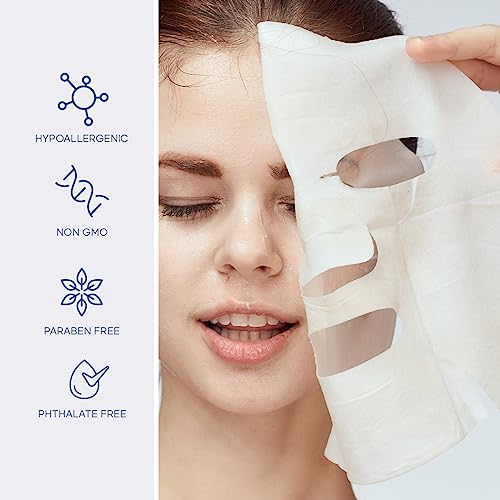 Hyaluronic Acid and Collagen Sheet Face Mask - Boosts Moisture, Skin Firming, Reduces Signs of Aging, Hydrating Sheet Mask - Cruelty Free Korean Skin Care For All Skin Types - 5 Masks