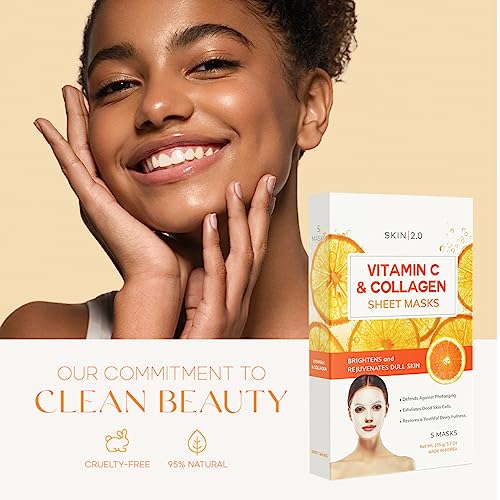 Hyaluronic Acid and Collagen Sheet Face Mask - Boosts Moisture, Skin Firming, Reduces Signs of Aging, Hydrating Sheet Mask - Cruelty Free Korean Skin Care For All Skin Types - 5 Masks